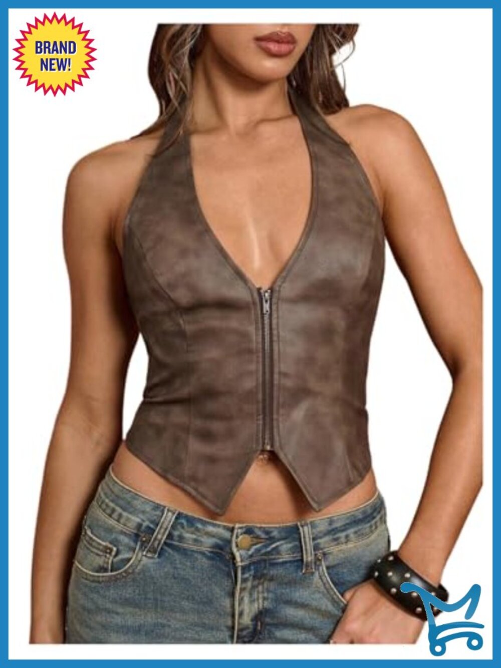 Faux Leather Halter Top Sleeveless Lace Up Back Vest